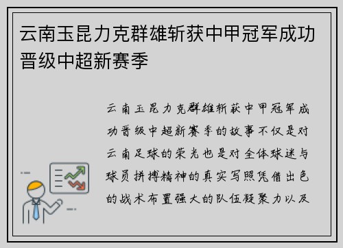 云南玉昆力克群雄斩获中甲冠军成功晋级中超新赛季